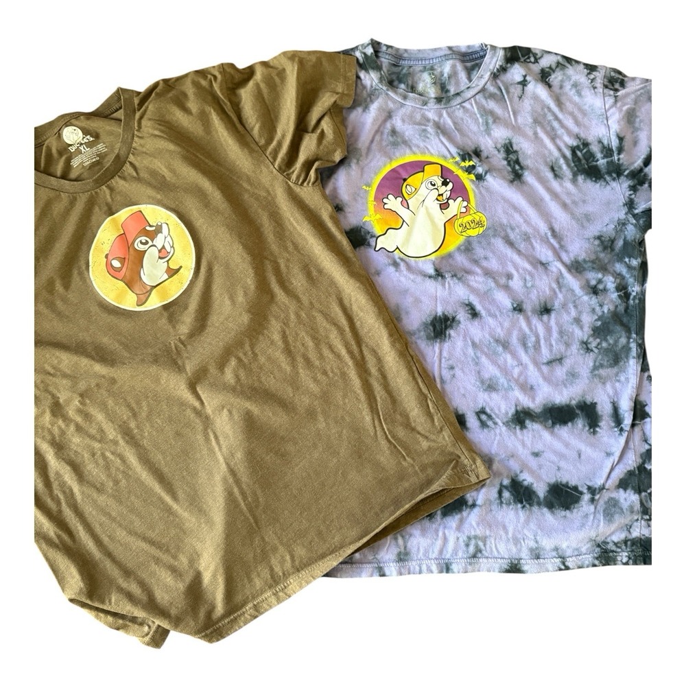 Buc-ees 2024 Halloween Purple Tie-Dye Shirt "Hey Boo" + Brown Tee Size XL